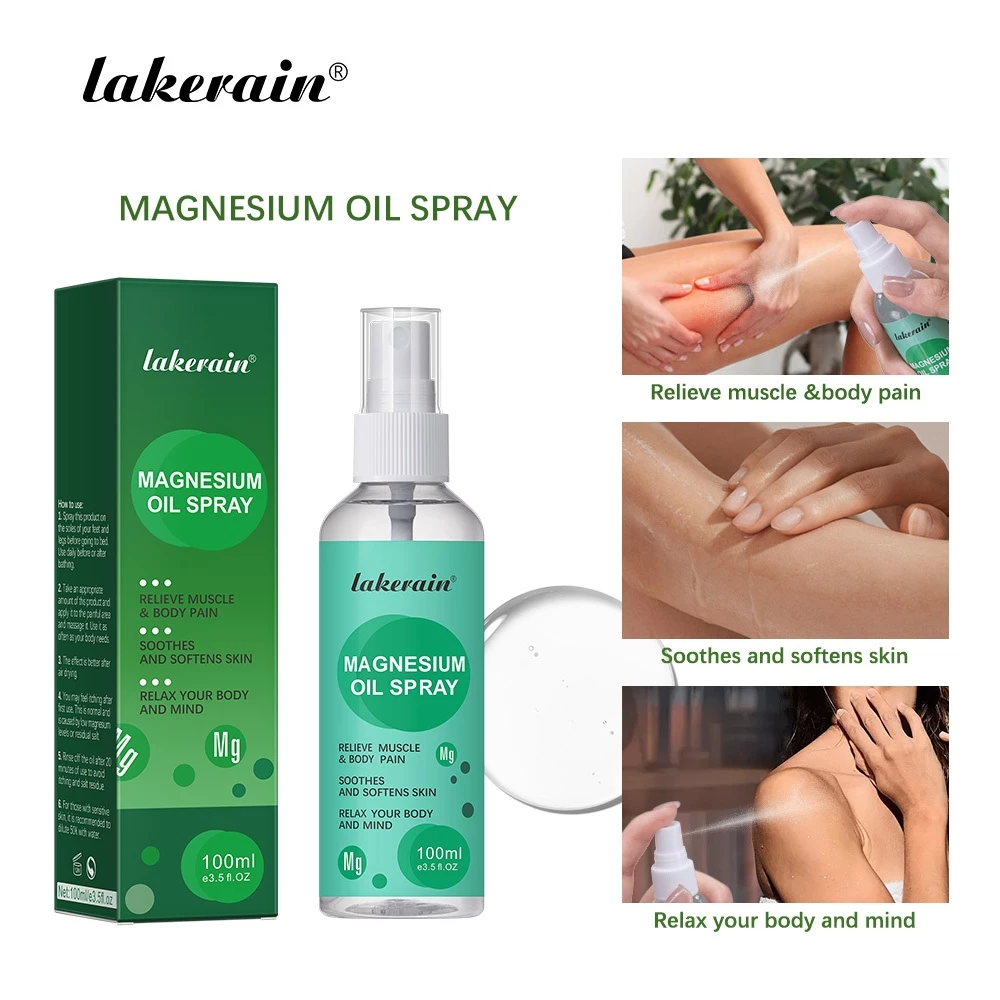 Dầu Magiê dạng xịt Lakerain, tinh dầu massage cải thiện giấc ngủ, giảm căng thẳng, giảm đau, làm dịu da 80ml