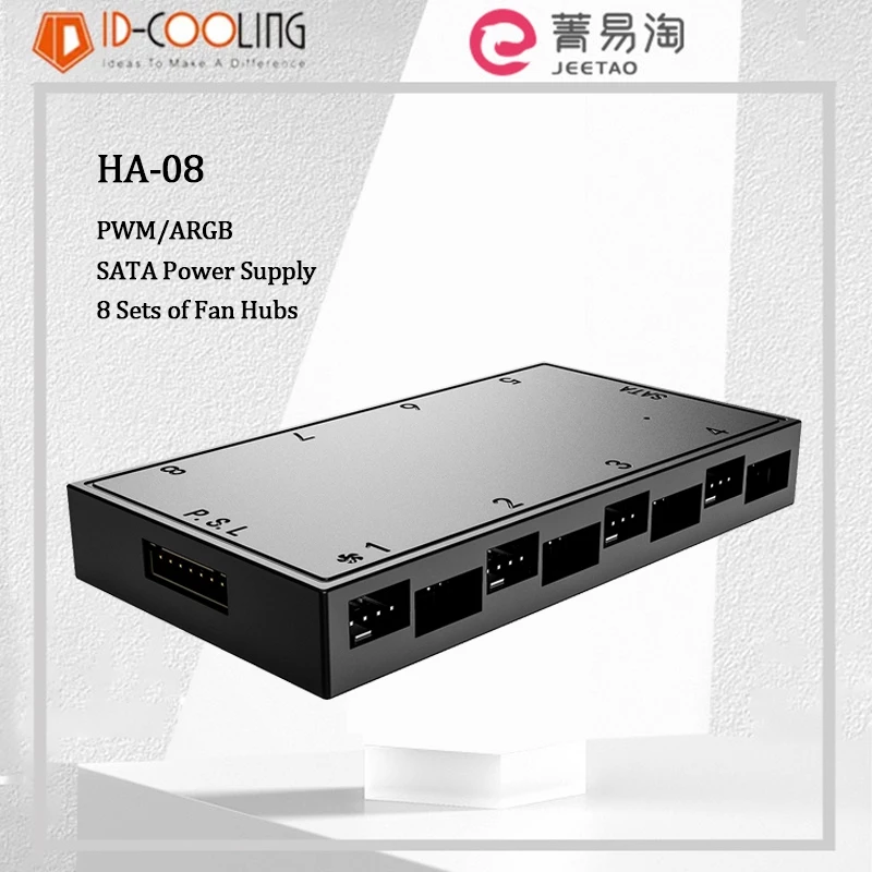 Id-cooling HA-08 ARGB Quạt Hub 8 Nhóm Quạt Điều Khiển Tốc Độ Bộ Nguồn SATA ARGB Mở Rộng Điều Khiển Ánh Sáng