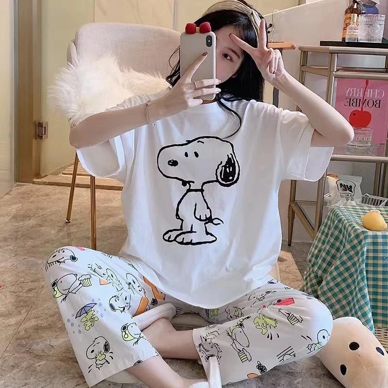 Bộ đồ ngủ nổi tiếng trên Internet mùa hè dễ thương phim hoạt hình quần ngắn tay mỏng bộ đồ ngủ rộng rãi