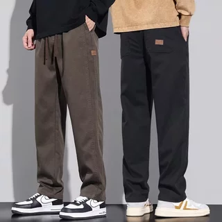 [Sẵn sàng] Quần thẳng dáng rộng dành cho nam phong cách Hàn Quốc biểu tượng dây rút giản dị màu trơn đa năng quần mới hợp thời trang M-4XL