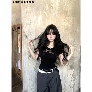 JINSHIHUI áo phông áo thun nữ croptop baby tee Stylish xu hướng Casual Dễ thương WTX2430RCP 13Z240327