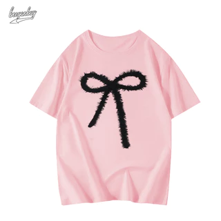 Áo phông BEEYANBUY nam màu hồng đẹp bow tie áo thun nam nữ form rộng fashion in hinh 100% cotton-Y0993