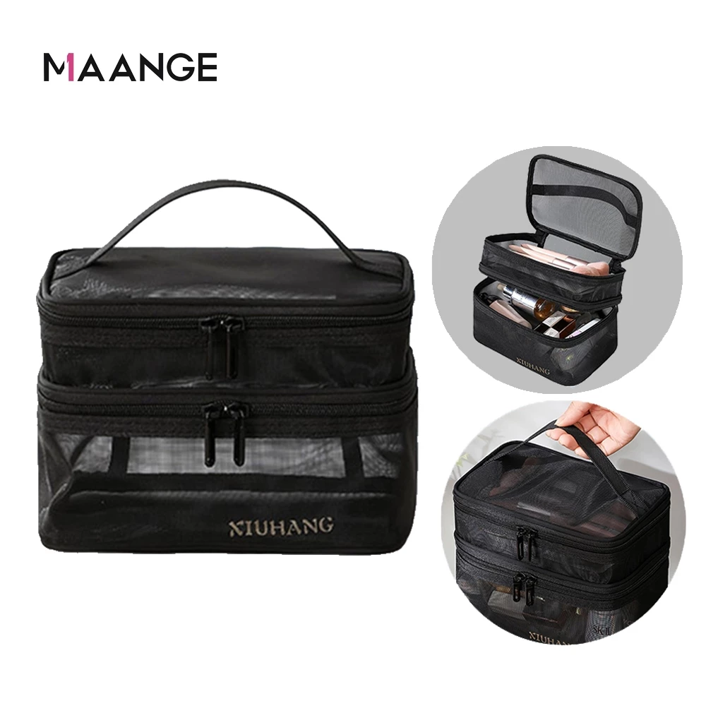 MAANGE Túi đựng mỹ phẩm lưới hai lớp dung tích lớn 0313