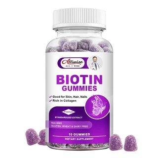 Alliwise Biotin Gummies để mọc tóc với Vitamin A & E Vitamin Gummy Health Nail Skin Biotin và Collagen bổ sung