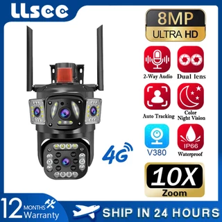 LLSEE v380 2 mắt 4K 8MP không dây 4G SIM thẻ camera ngoài trời không thấm nước an ninh giám sát ptz điều khiển IP Camera 360 độ theo dõi chuyển động hai chiều cuộc gọi tầm nhìn ban đêm màu