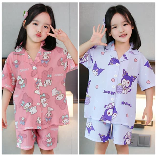 Bé Gái Tay Ngắn Ngủ Mặc Cotton Bộ Đồ Ngủ Mùa Hè Trẻ Em