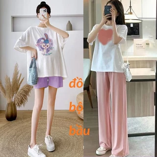 YHTN đồ bộ bầu set quần áo bầu đùi đồ mùa hè xinh Thời trang dễ thương bộ babydoll bigsize váy bầu công sở