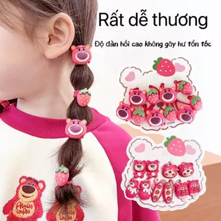 Phụ Kiện Tóc Trẻ Em Dễ Thương Gấu Dâu Dây Cao Su Hoạt Hình Đầu Bộ Bé Gái Dây Cao Su Không Làm Tổn Thương Tóc Dây Cao Su