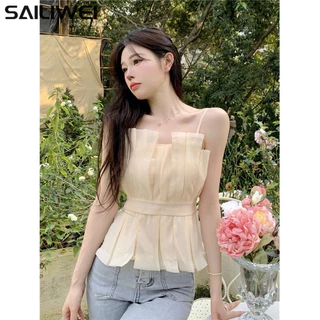 SAILIWEI Áo 2 dây áo ba lỗ Thời trang hàn quốc độc đáo may đo Thoải mái Fashion WBX2440PRC 16Z240416