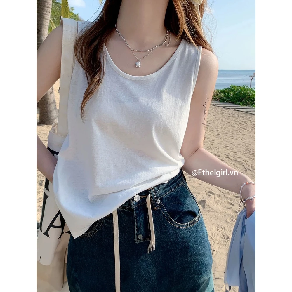 Ethelgirl Quần áo nữ thường ngày mùa hè 4 màu Hàn Quốc All Match Basic Tank Top