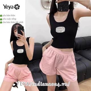 Áo thun dệt kim nữ YEYA Nhãn kim loại phong cách Mỹ Slim Fit Áo Vest ngắn