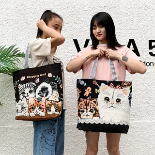 Túi Tote Canvas Đi Học Đeo Thêu Thổ Cẩm Cỡ Lớn Phong Cách Hàn Quốc Canvas Bag Giá Rẻ Đẹp