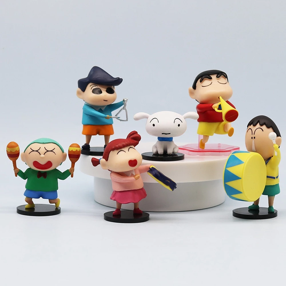 6 Cái / bộ Crayon Shin-chan Nohara Shinnosuke Boochan Nohara Shiro Kazama Toru Sato Masao Đánh Trống Thổi Sừng Phiên Bản Q PVC Nhân Vật Hành Động Mô Hình Đồ Chơi Búp Bê