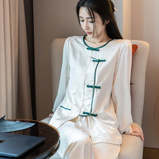 Bộ Đồ Ngủ Nữ Băng Lụa Cao Cấp Xuân Thu Dài Tay Ngọt Ngào mùa hè Homewear Phù Hợp Với M-XL