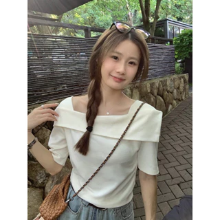 DUOHANZI  Áo thun  nữ crop top bé tee Thoải mái phong cách Hàn Quốc Thời trang