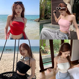 Gjcute Mùa Hè Nữ Gợi Cảm Dây Rút Không Tay Slim Camisole Có Miếng Lót Ngực WTD