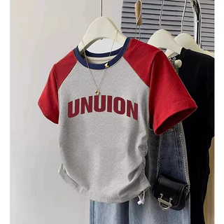 100% cotton 220g Áo thun ngắn tay có độ đàn hồi cao chất lượng cao có tay áo raglan, áo ngắn in chữ dành cho nữ