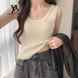 Pháp Slim-fit Nhỏ Cổ Chữ U Dệt Kim Sling Nữ Ren Mùa Xuân Mùa Hè Nguyên Chất Desire Băng Lụa Dây Đeo Vai Rộng Áo Vest