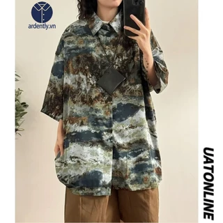 【M-2XL】Áo Sơ Mi Nam Nữ Ngắn Tay đầy Màu Sắc Lỏng Lẻo Người đàn ông đầu Ve áo đẹp Trai Túi Unisex áo Sơ Mi