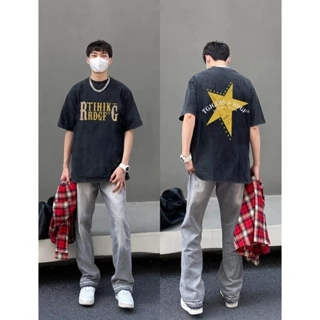 Pear DODO thương hiệu địa phương Mỹ retro pentagram in hình nam ngắn tay 100% cotton nguyên chất 240422