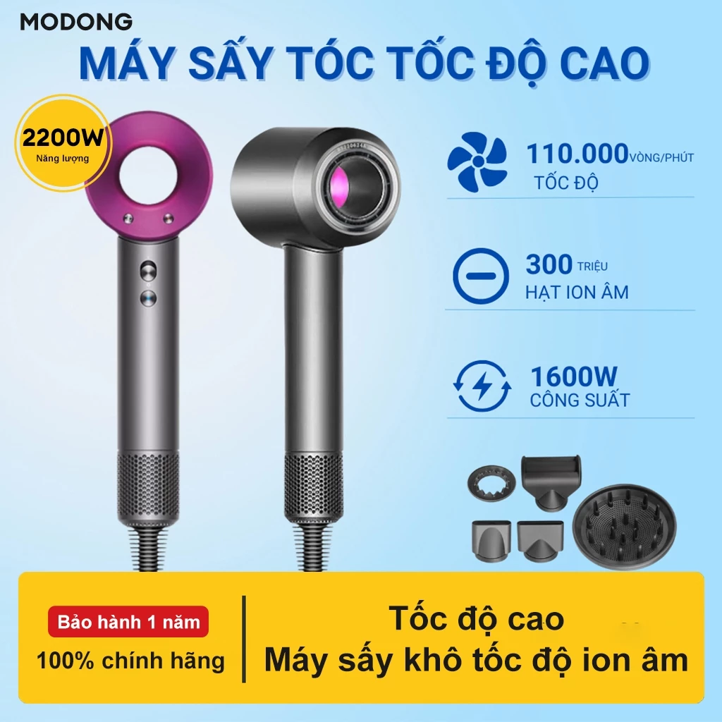 Máy sấy tóc Ion âm MODONG, Máy sấy tóc tạo kiểu nóng lạnh 2 chiều có thể gập lại, dung tích 2200W Chính Hãng Không Cánh Quạt 2 Chiều Nóng Lạnh 3 Tốc Độ Sấy máy xấy tóc