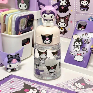 400ml Sanrio Ống Hút Bình Nước Dễ Thương Kuromi Melody Cinnamoroll Nhựa Trong Suốt Đồ Uống Cốc Di Động Du Lịch Trẻ Em Học Sinh