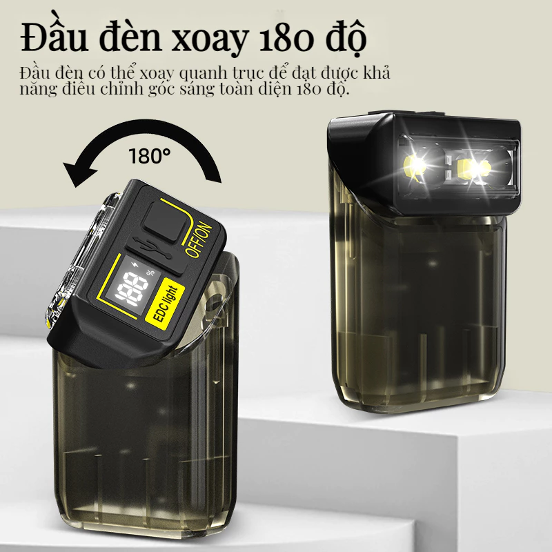 Mới nâng cấp đèn pin LED đa chức năng Type-C sạc đầu đèn xoay có đèn móc khóa từ tính màn hình kỹ thuật số
