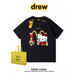 Drew Fashion Brand Co có thương hiệu Kitty Kitty Áo thun ngắn tay dành cho nam và nữ dáng rộng cotton nửa tay