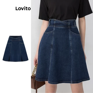 Lovito Váy Denim có túi có cấu trúc trơn cổ điển cho nữ L86ED174