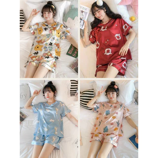 Đồ bộ nữ pijama lụa cao cấp mặc nhà tay ngắn siêu cute dễ thương