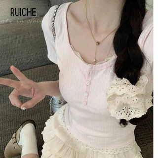 RUICHE áo baby tee áo thun nữ croptop Fashion Phong cách Stylish Trendy WCS2440ORE 16Z240416