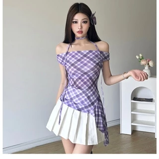 Cutenew Kẻ Sọc In Ra Vai Crop Top Nữ Mùa Hè Hàn Quốc Ngọt Ngào Mỏng Tắt Vai Ruffle Edge Top