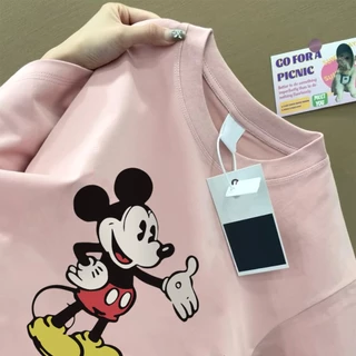 SALMO áo phông Disney nữ local brand  form rộng fashion mùa hè Mickey in hình cute áo thun outerity 100% cotton C0010