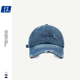 Châu Âu Mỹ Đường Phố Hip Hop Rửa Rách Denim Mũ Bóng Chày Nam Nữ Cặp Đôi Mùa Hè Mua Sắm Thời Trang Thường Ngày Đạt Đỉnh Mũ