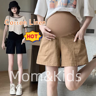 Mẹ & Trẻ Em Vải Lanh Cotton Quần Bà Bầu Năm Điểm Quần Short Ống Rộng Mùa Hè Mỏng Bên Ngoài Mặc Thường Ngày Rời Thời Trang Bà Bầu Mặc #Seluar Mengandung