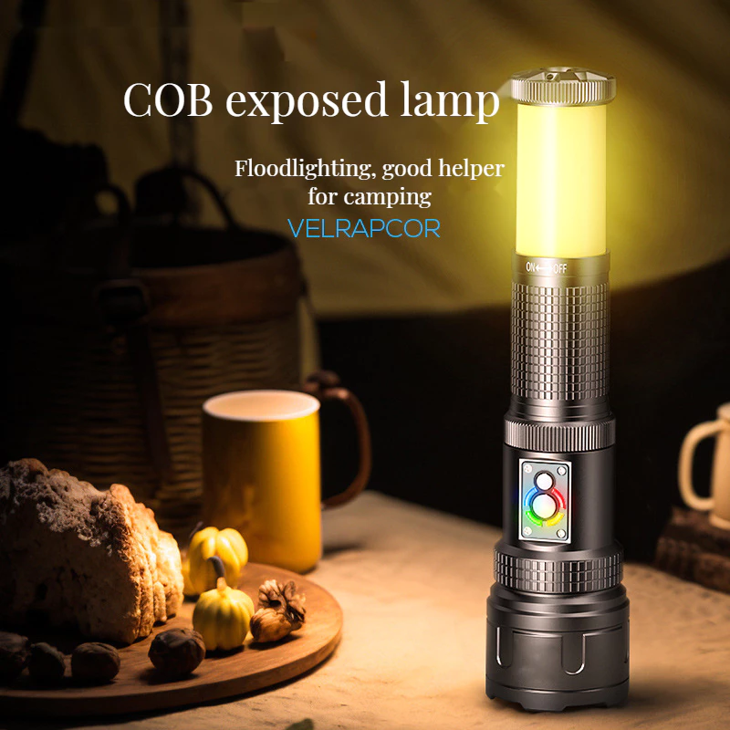 Đèn pin laser trắng đa chức năng mới Đèn pin mạnh Type-C có thể sạc lại ngoài trời đa chức năng cắm trại LED có đèn cắm trại đuôi pin tích hợp