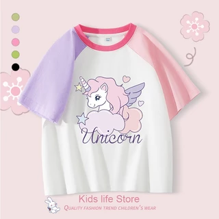 Bé Gái Áo 100% Cotton Trẻ Em Raglan Tay Áo Thời Trang Mùa Hè Tay Ngắn Cloud Pony In