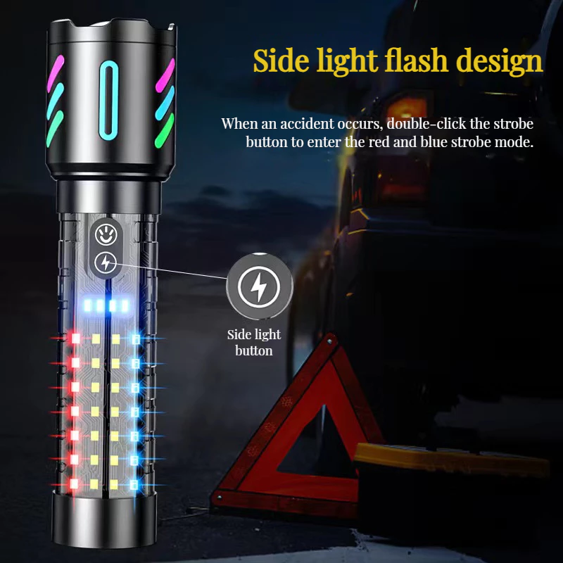 Mới Đa Năng Hạt laser Tầm Xa Tpye-C Sạc Pin Tích Hợp Đèn Pin Với Dải Huỳnh Quang Đèn Pin Ngoài Trời Nhấp Nháy Đỏ Và Xanh