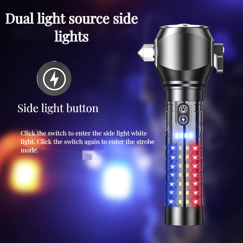 Đèn pin hợp kim nhôm huỳnh quang đa chức năng TYPE-C Sạc kính thiên văn Zoom Ánh sáng mạnh Flash Blast Red Blue Mang theo Đèn pin khẩn cấp