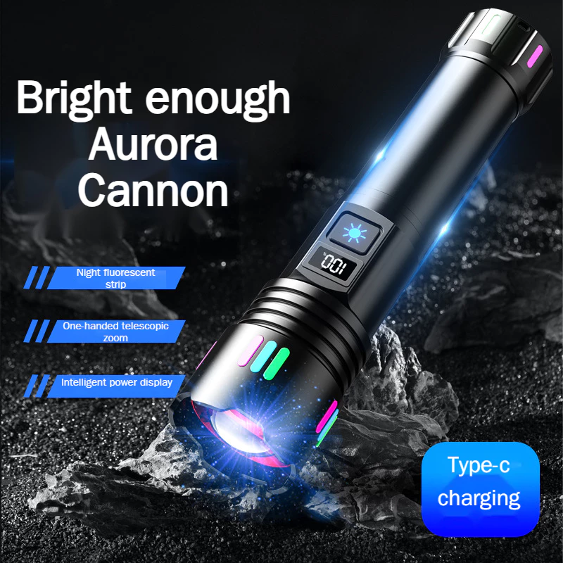 Phiên bản nâng cấp của sạc laser công suất cao ánh sáng mạnh đa chức năng, hợp kim nhôm tầm xa chống thấm nước và chống va đập điện zoom Type-c sạc