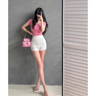 Siêu Mẫu Cảm Giác Thị Giác ~ Chân Dài Châu Âu Mỹ Pure Desire Hot Girl Gợi Cảm Đào Mông Quần Short Eo Cao Quần Nhóm Nữ Slimer Nhìn Co Giãn Hông Quần Short Thường Ngày Bé Gái Quần Nóng Màu Trơn Skinny Mặc Bên Ngoài Quần Short Đáy