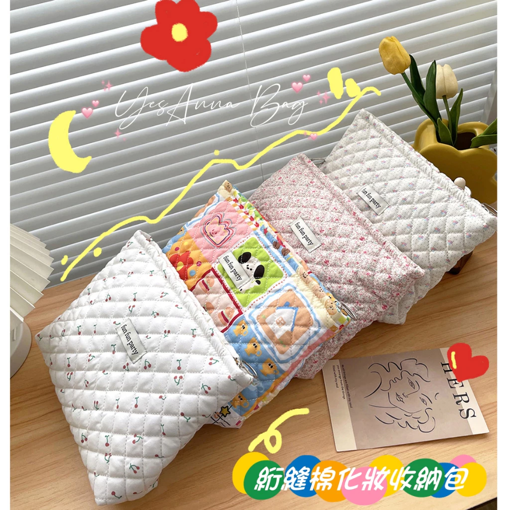 Yesanna Quilted Cotton Túi Đựng Mỹ Phẩm Nữ Lưu Trữ Lớn Túi Trang Điểm Beg