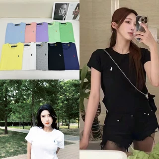 Rl Nữ Ngựa Nhỏ Tay Ngắn Cổ Tròn Áo Thun cotton Thêu Thời Trang Bán Chạy Áo