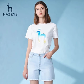 Áo thun nữ tay ngắn màu trắng mới của Hazzys xu hướng mùa hè cổ tròn cotton nguyên chất hàng đầu