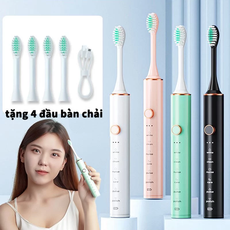 Ouyili Bàn chải điện đánh răng lông mềm chống nước bàn chải đánh răng sonic 6 chế độ công nghệ sóng âm tặng 4 đầu Thích hợp cho cả trẻ em nam và nữ, được đề nghị bởi nha sĩ