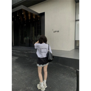 【Black vn】Áo thun ngắn tay cổ tròn in chữ Hàn Quốc dành cho nữ cạp cao chữ A ren chấm bi váy mini