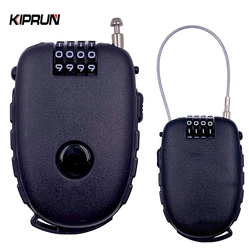 Khóa cáp KIPRUN, 4 kết hợp mật khẩu kỹ thuật số, Khóa số an toàn ổ khóa du lịch Mini với dây thép có thể thu vào 62cm
