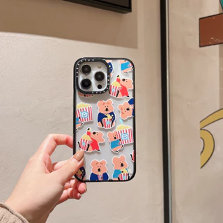 Ốp điện thoại hình gấu bỏng ngô dễ thương CASETIFY cho iphone 15 Pro Max 15 Plus 14 Pro Max 14Plus i14 13 Pro Max i11 i13 13pro 12 Pro Max Vỏ bảo vệ Acrylic