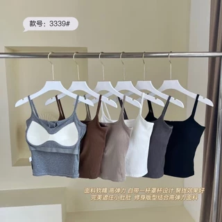 Nút Camisole Nữ Phù Hợp Với Dây Đeo Bên Trong Đơn Giản Miếng Lót Ngực Cố Định Cốc Không Tay Giữa Chiều Dài Top