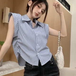 [SEI HOME] Striped love shirt for women Design niche summer new outer wear Hong Kong style loose sleeveless cardigan top